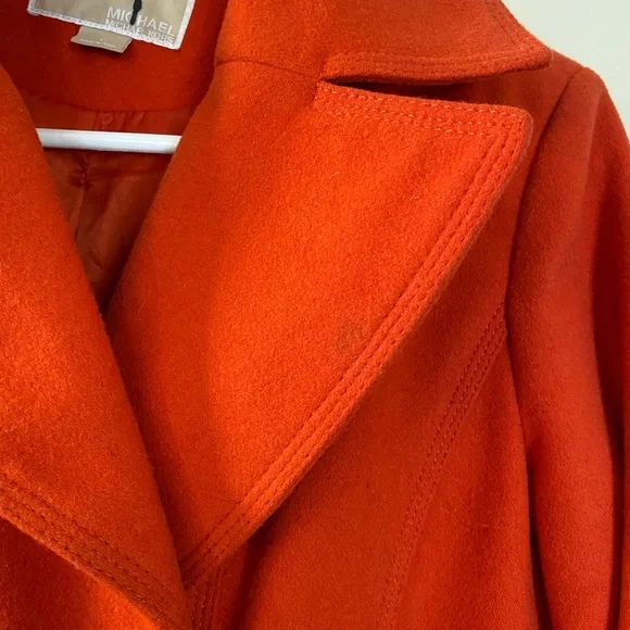Michael Kors Double-Breasted Wool-Blend Peacoat, Size 4, Orange-Mandarin… - Picture 3 of 7